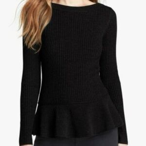 Black wool Tory Burch Ribbed Peplum Sweater
